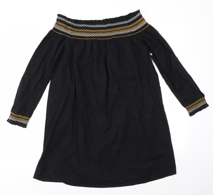 River Island Womens Black Geometric Cotton A-Line  Size 10  Off the Shoulder  - Elasticated shoulders