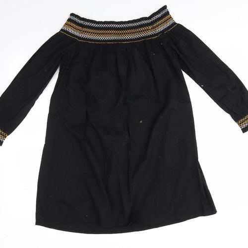 River Island Womens Black Geometric Cotton A-Line  Size 10  Off the Shoulder  - Elasticated shoulders