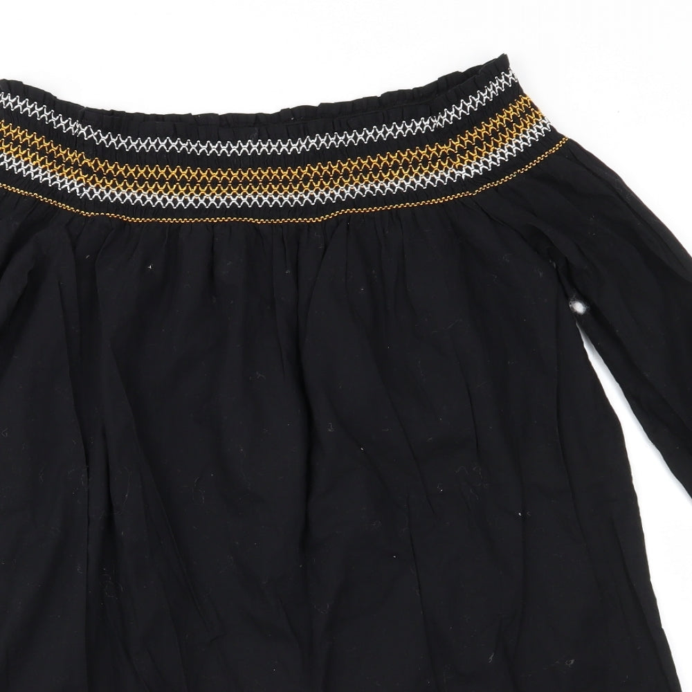 River Island Womens Black Geometric Cotton A-Line  Size 10  Off the Shoulder  - Elasticated shoulders
