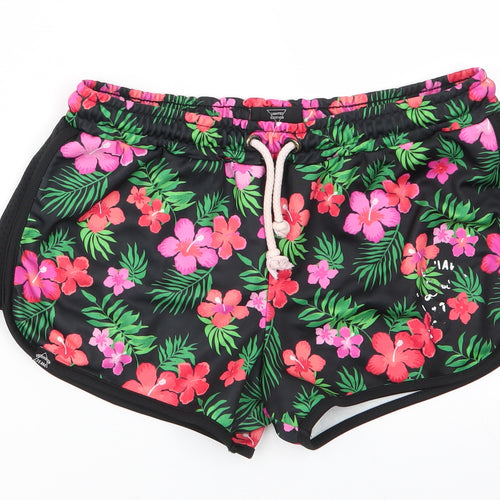 Brookhaven Womens Black Floral Polyester Sweat Shorts Size 10  Regular  - Red & Pink Flowers