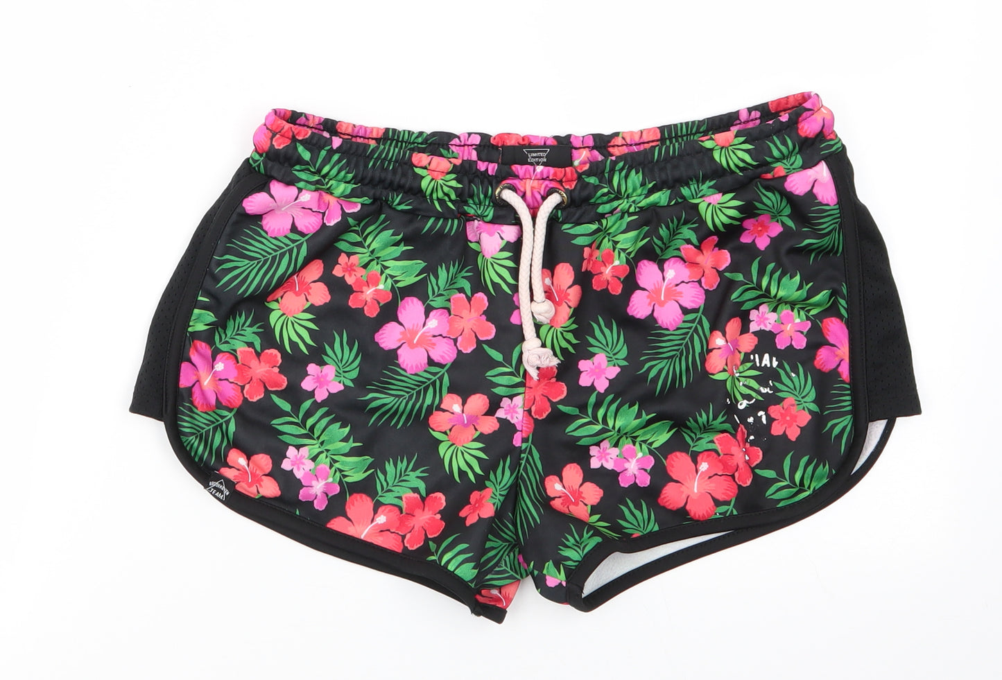 Brookhaven Womens Black Floral Polyester Sweat Shorts Size 10  Regular  - Red & Pink Flowers
