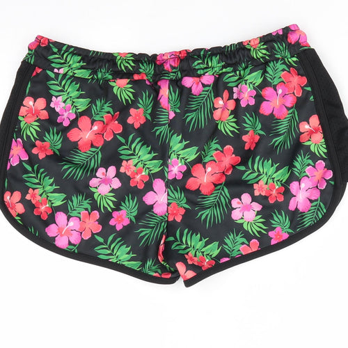 Brookhaven Womens Black Floral Polyester Sweat Shorts Size 10  Regular  - Red & Pink Flowers