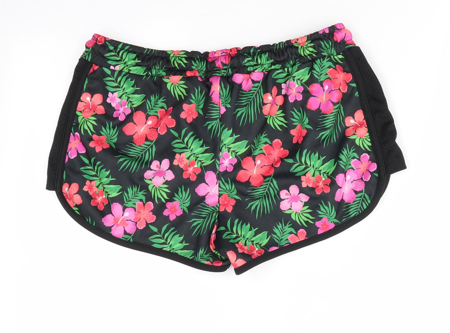 Brookhaven Womens Black Floral Polyester Sweat Shorts Size 10  Regular  - Red & Pink Flowers