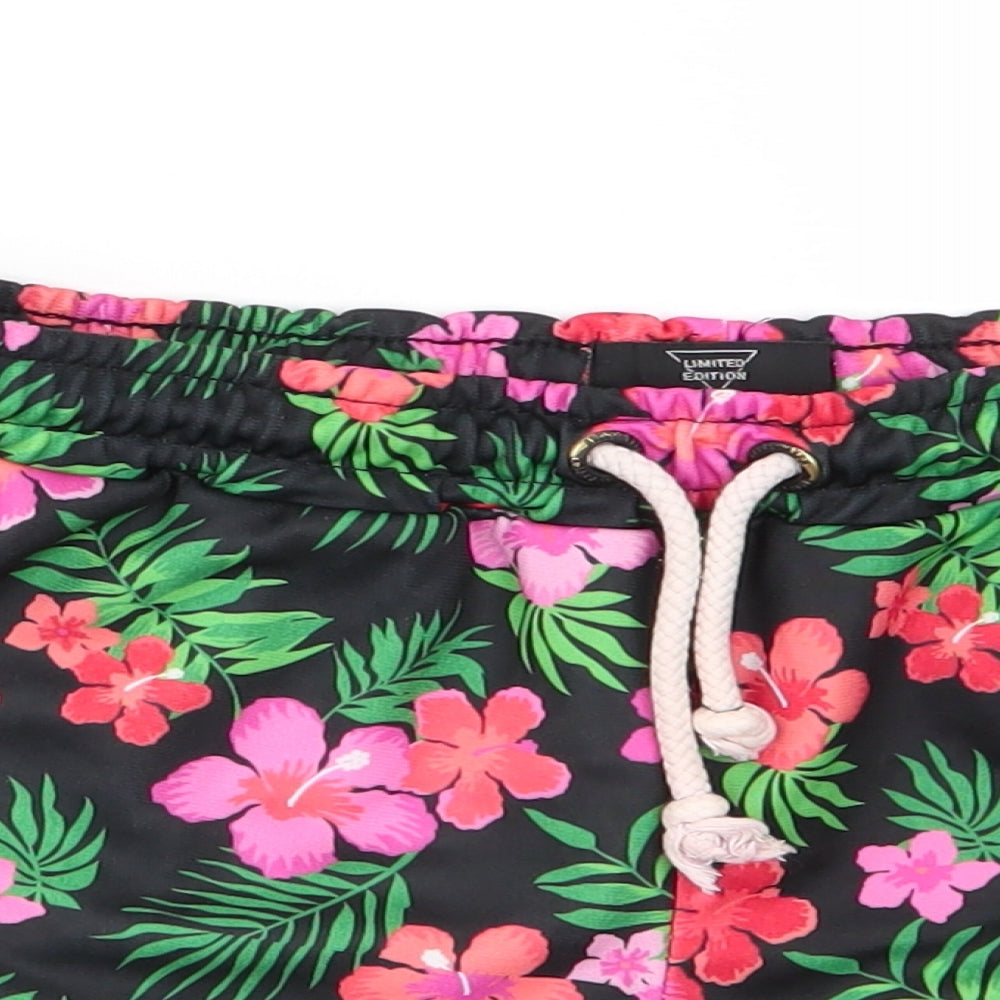 Brookhaven Womens Black Floral Polyester Sweat Shorts Size 10  Regular  - Red & Pink Flowers
