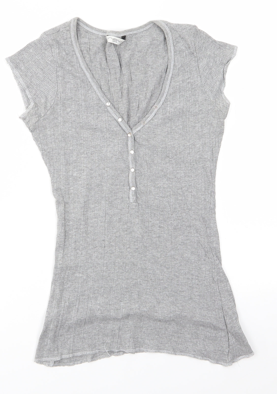 New Look Womens Grey Solid Cotton  Pyjama Top Size 12
