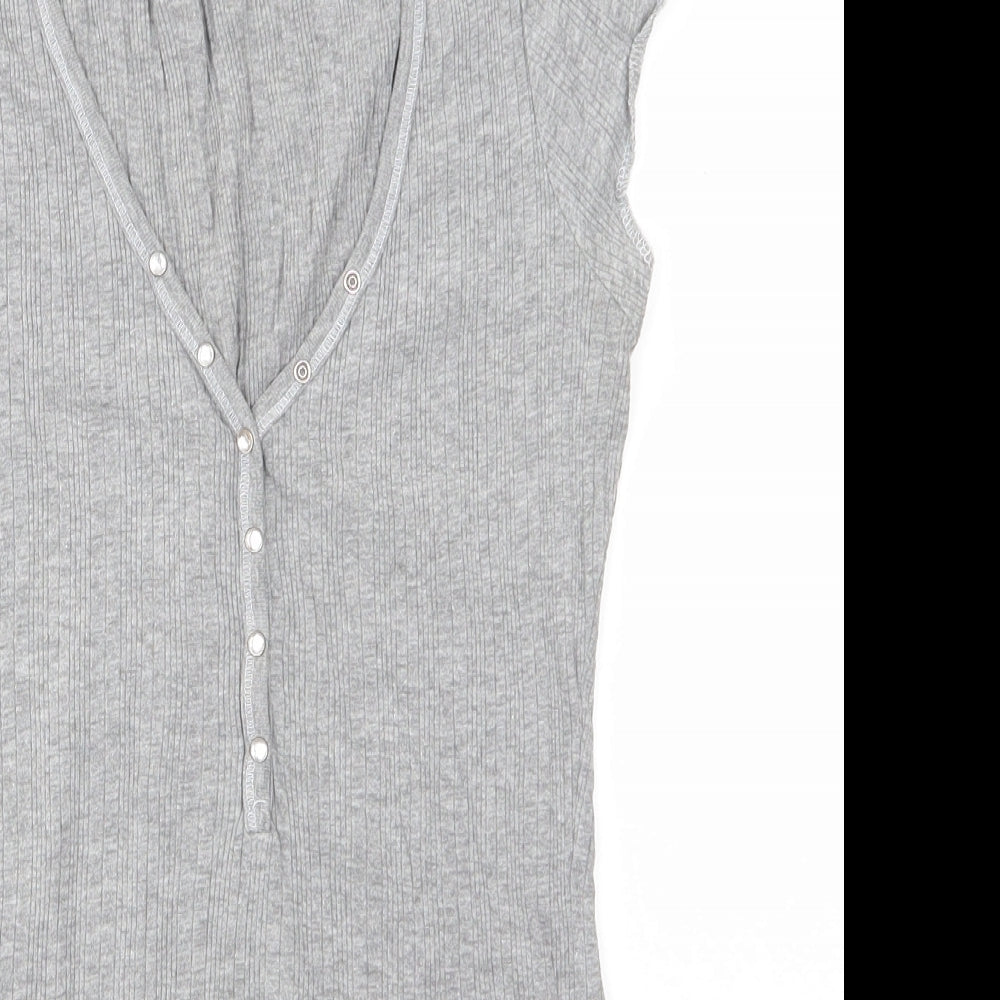 New Look Womens Grey Solid Cotton  Pyjama Top Size 12