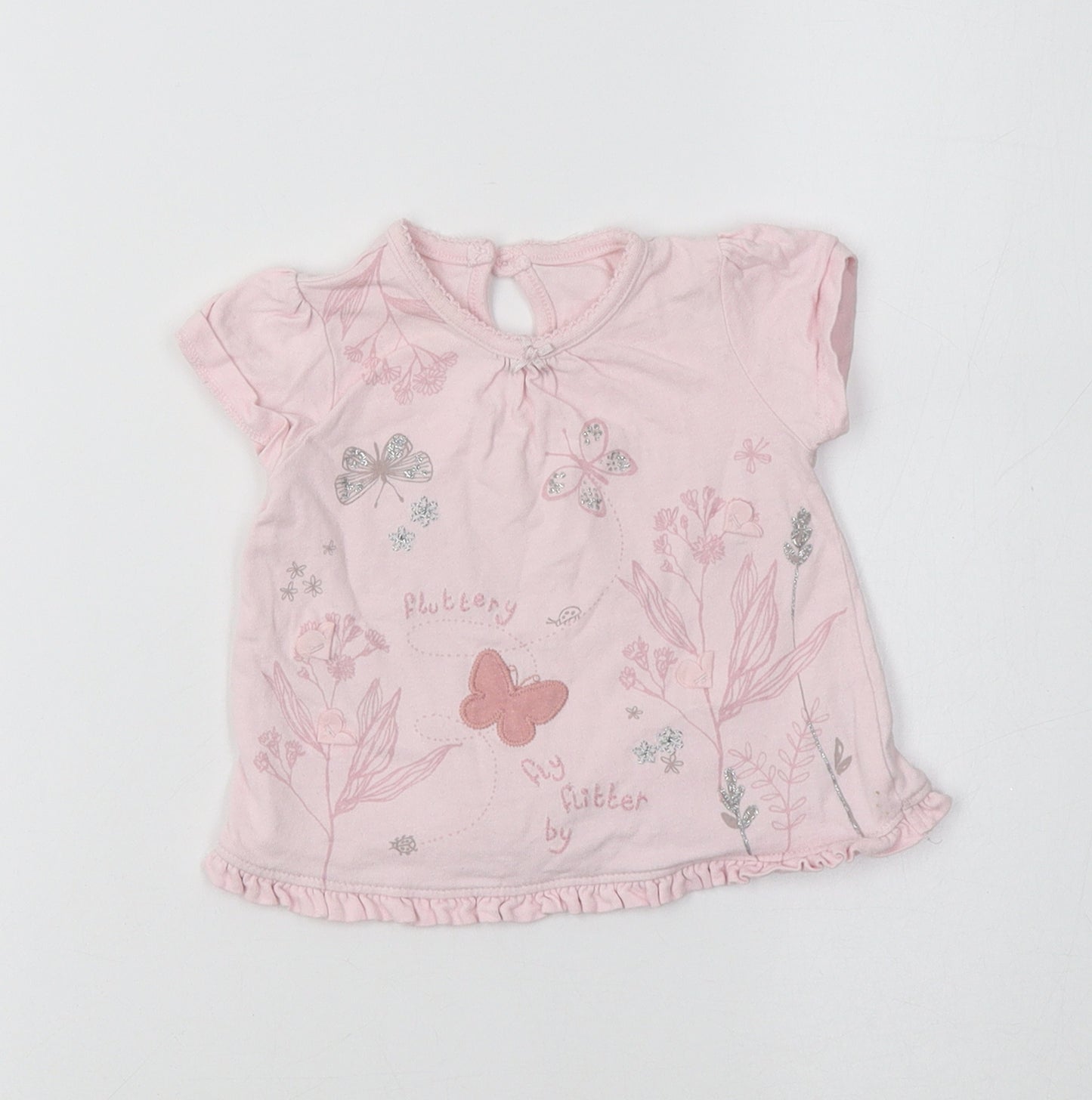 George Baby Pink Floral Cotton Basic T-Shirt Size 0-3 Months Crew Neck
