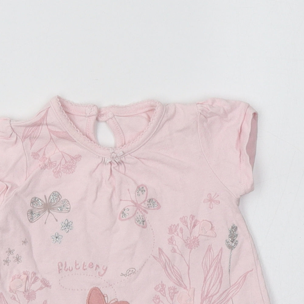 George Baby Pink Floral Cotton Basic T-Shirt Size 0-3 Months Crew Neck