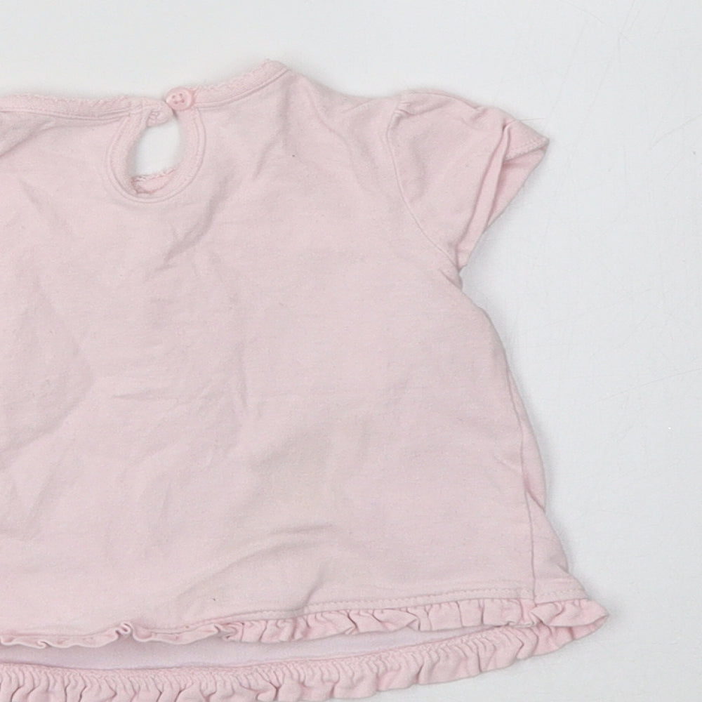 George Baby Pink Floral Cotton Basic T-Shirt Size 0-3 Months Crew Neck