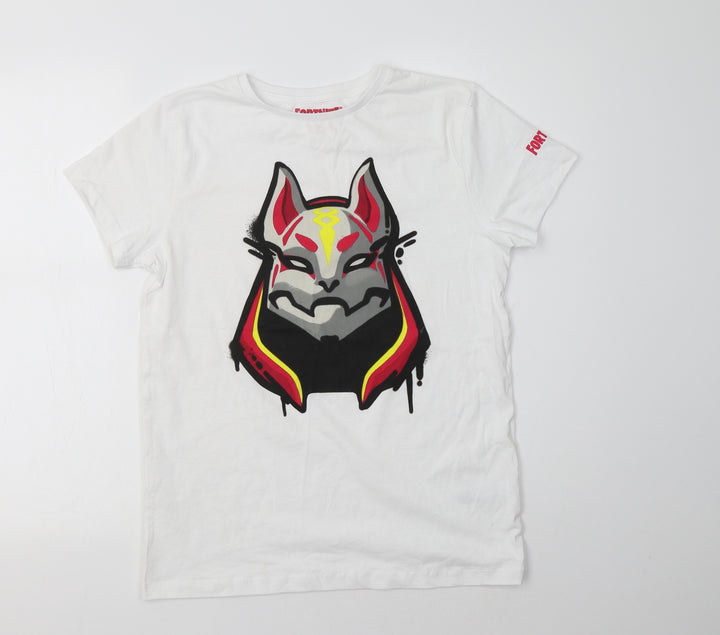 Primark Womens White Cotton Basic Polo Size L Crew Neck - Fortnite