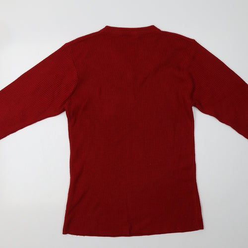 Fashion Extra Mens Red V-Neck  Acrylic Pullover Jumper