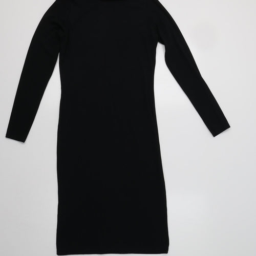 Preworn Womens Black  Polyester Bodycon  Size S  Roll Neck