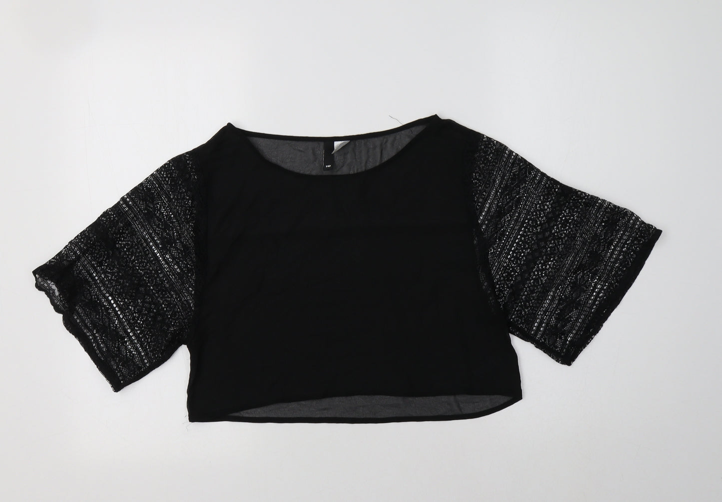 H&M Womens Black  Polyester Cropped Blouse Size 8 Round Neck
