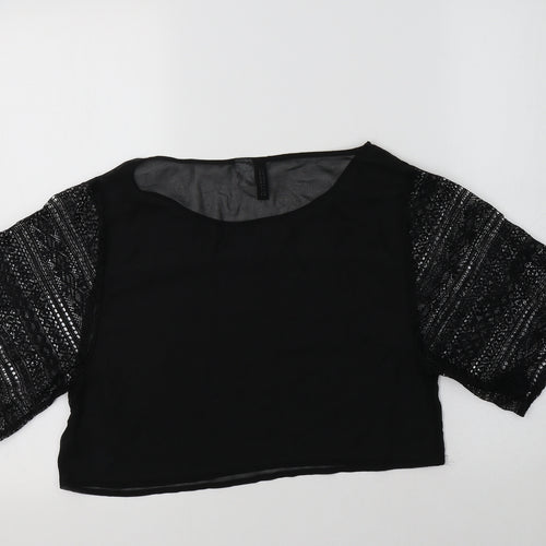 H&M Womens Black  Polyester Cropped Blouse Size 8 Round Neck