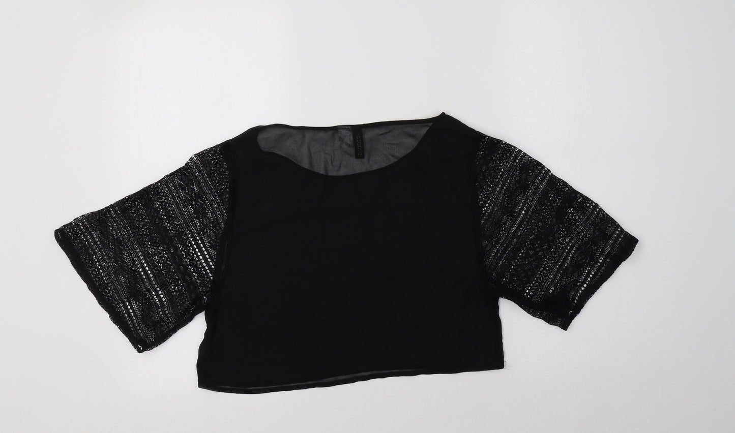H&M Womens Black  Polyester Cropped Blouse Size 8 Round Neck
