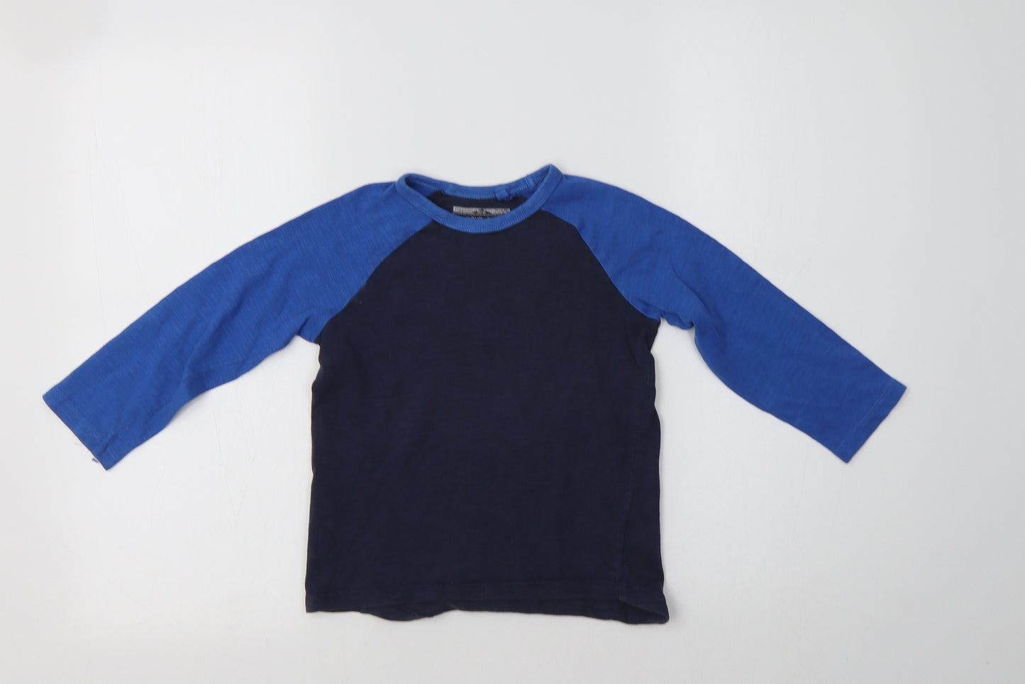 NEXT Boys Blue Colourblock Cotton Basic T-Shirt Size 3-4 Years Crew Neck