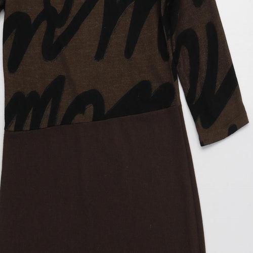 Indulgence Womens Brown Geometric Polyester Bodycon  Size S  Crew Neck