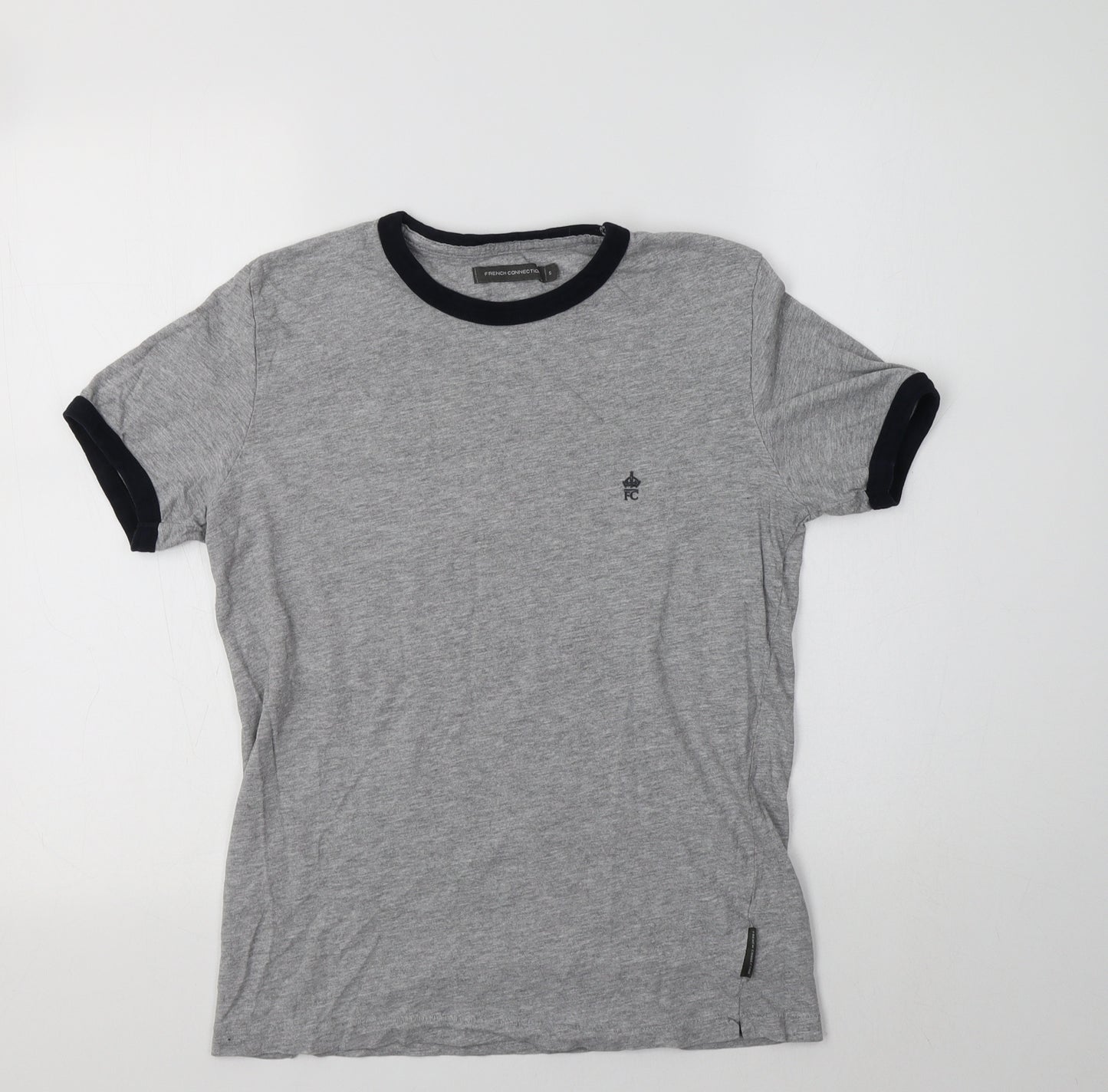 French Connection Mens Grey  Cotton  T-Shirt Size S Crew Neck