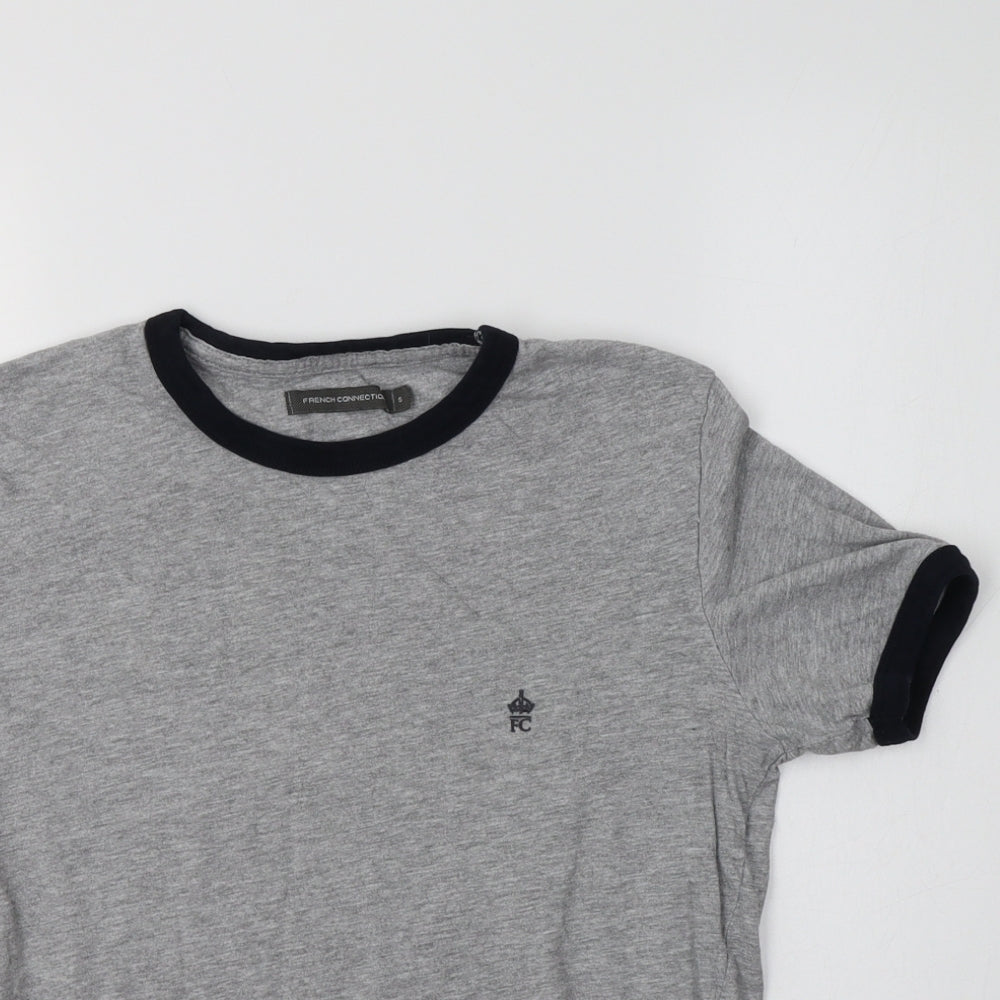 French Connection Mens Grey  Cotton  T-Shirt Size S Crew Neck