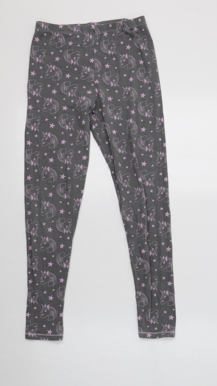 George Girls Grey Geometric Cotton Jegging Trousers Size 11-12 Years Regular - Unicorn Print
