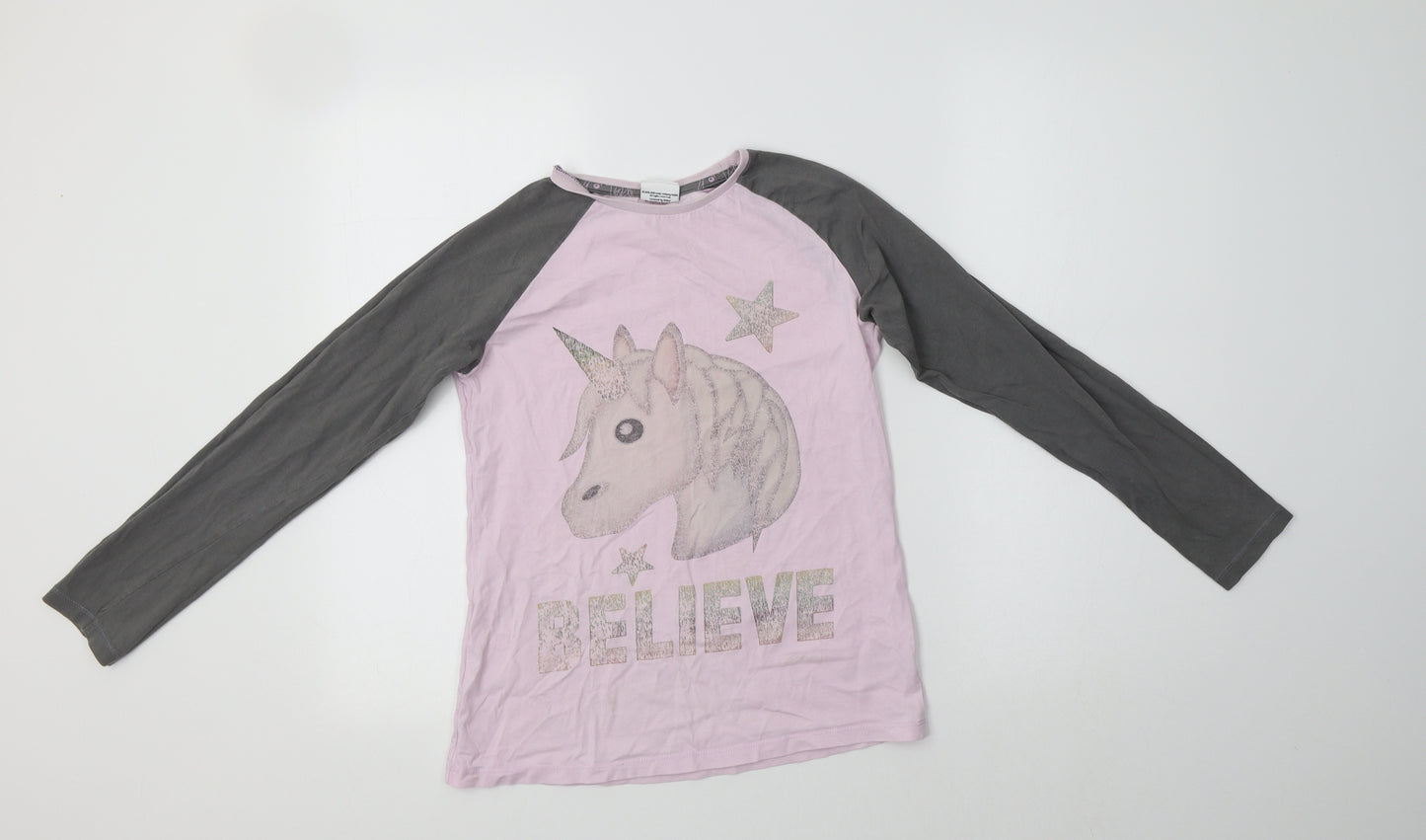 George Girls Pink Colourblock Cotton Top Pyjama Top Size 11-12 Years   - Un