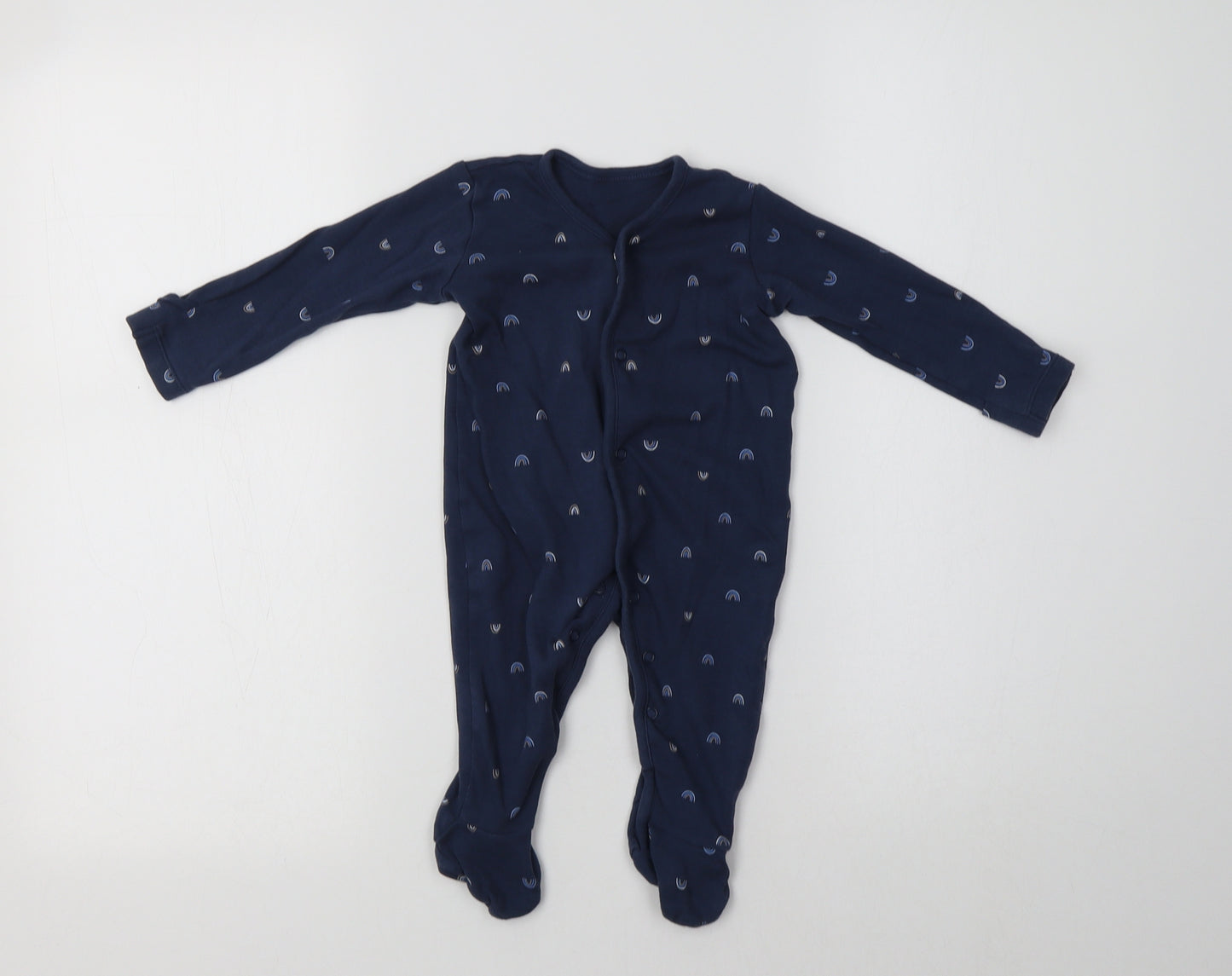 George Baby Blue Geometric Cotton Babygrow One-Piece Size 6-9 Months   - Rainbow Print