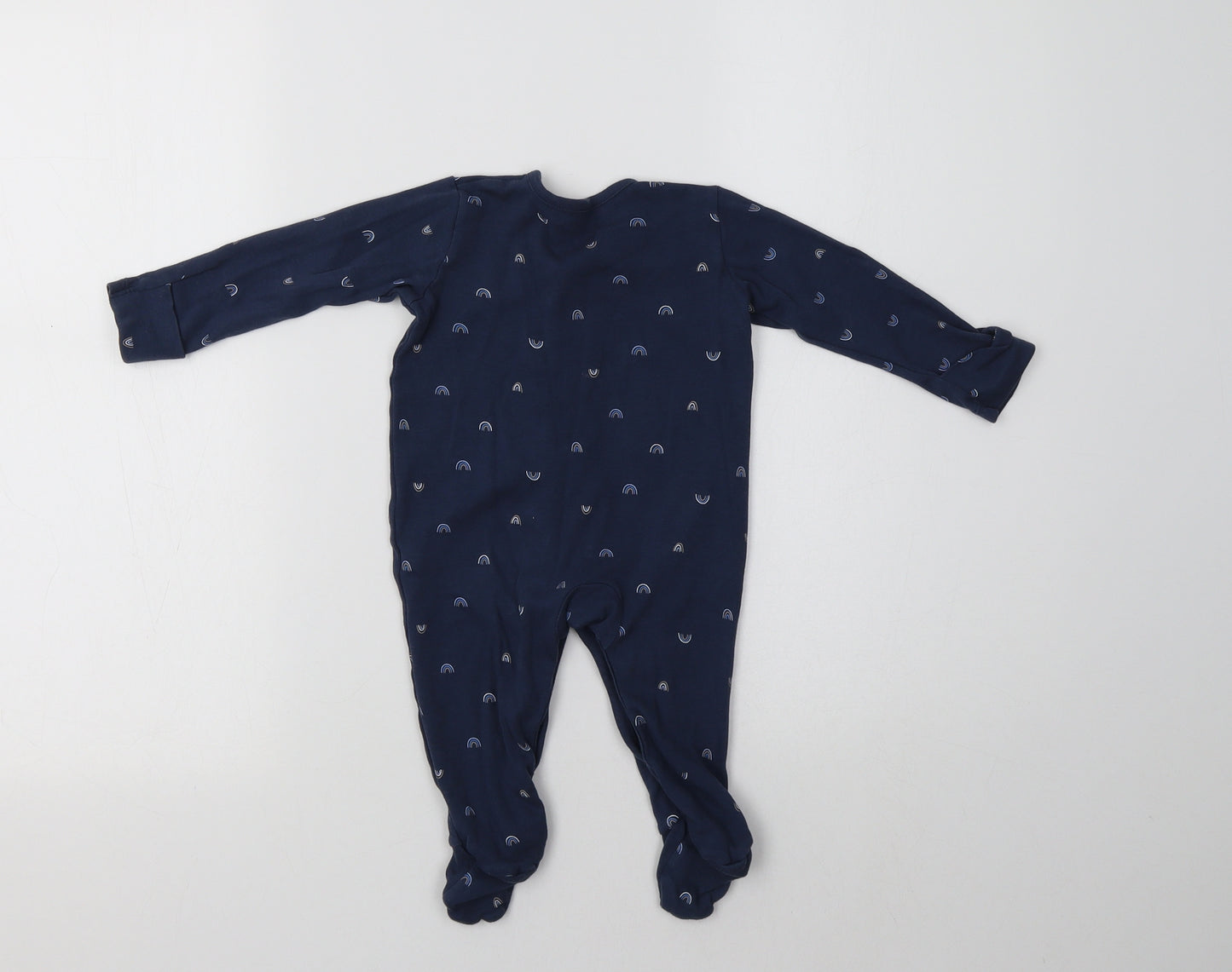 George Baby Blue Geometric Cotton Babygrow One-Piece Size 6-9 Months   - Rainbow Print
