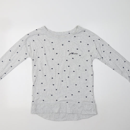 F&F Womens Grey Geometric Cotton Top Pyjama Top Size 8   - Heart Print