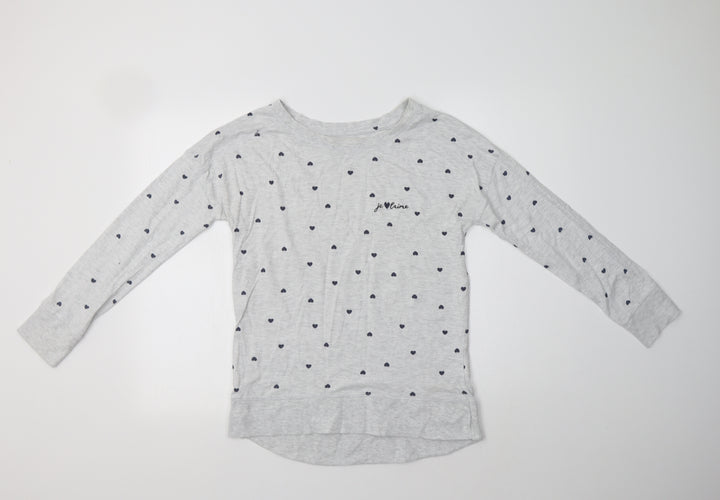F&F Womens Grey Geometric Cotton Top Pyjama Top Size 8 - Heart Print