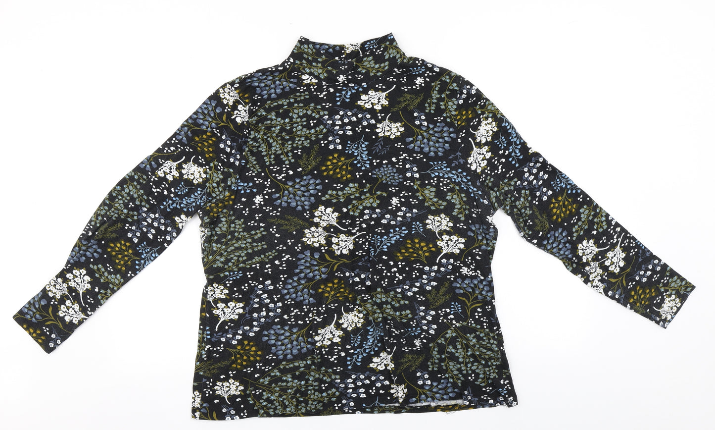 Marks and Spencer Womens Black Floral Cotton Basic T-Shirt Size 20 High Neck
