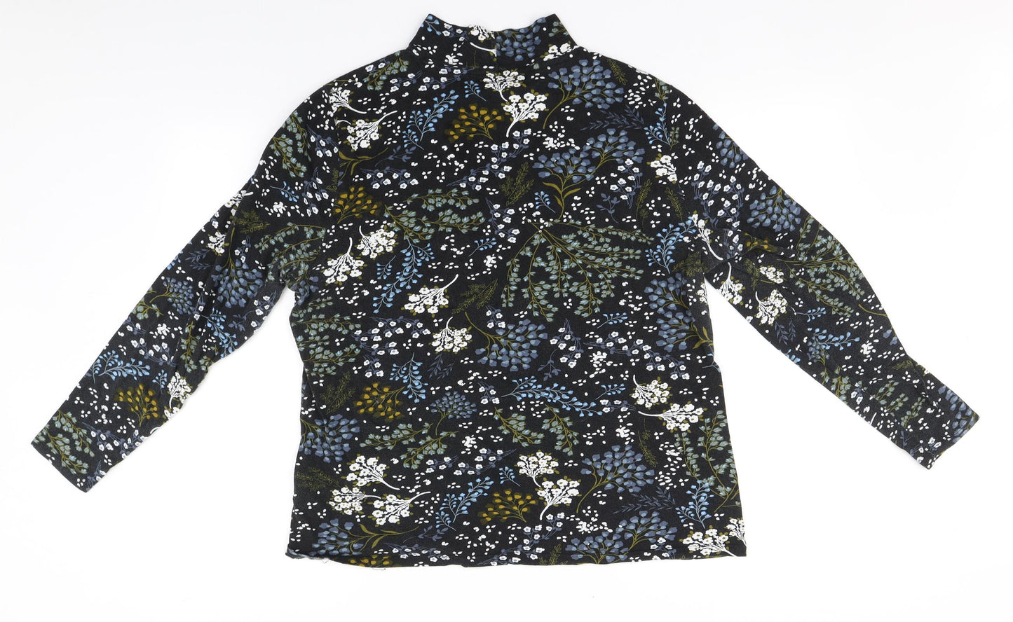 Marks and Spencer Womens Black Floral Cotton Basic T-Shirt Size 20 High Neck