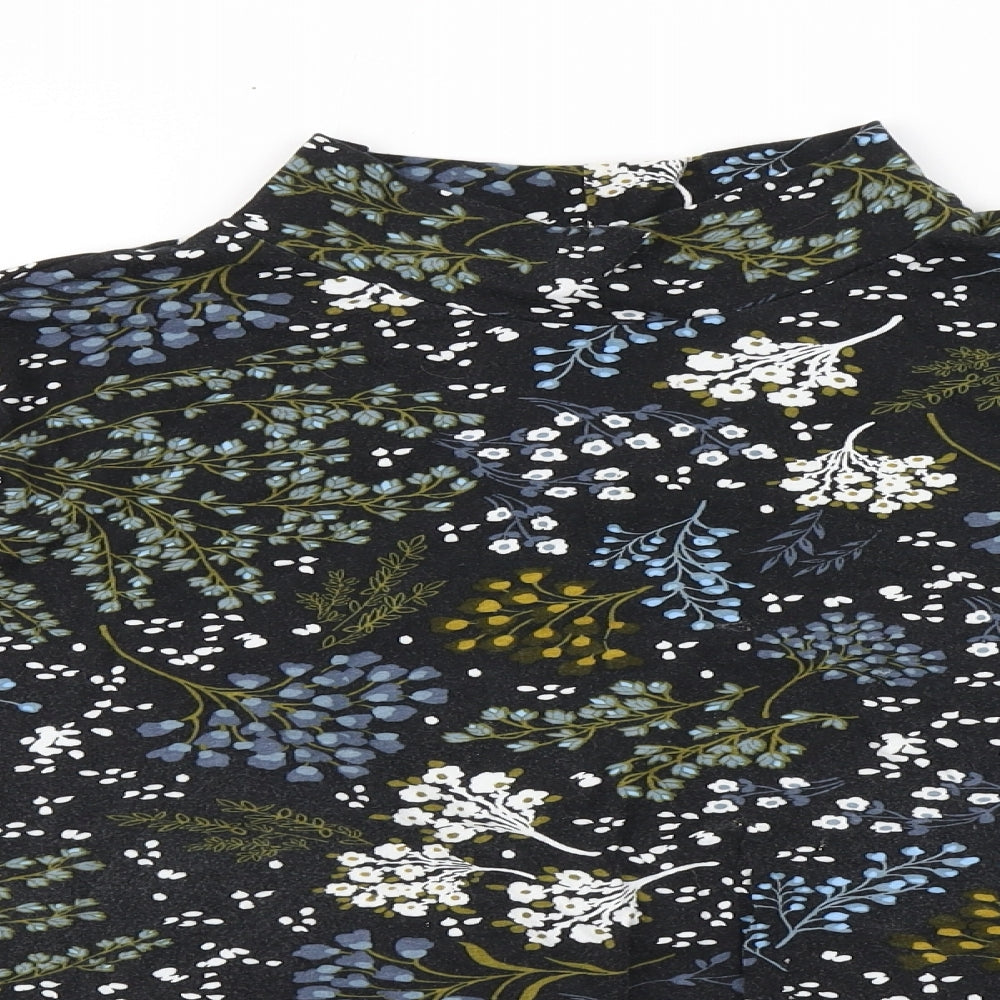 Marks and Spencer Womens Black Floral Cotton Basic T-Shirt Size 20 High Neck