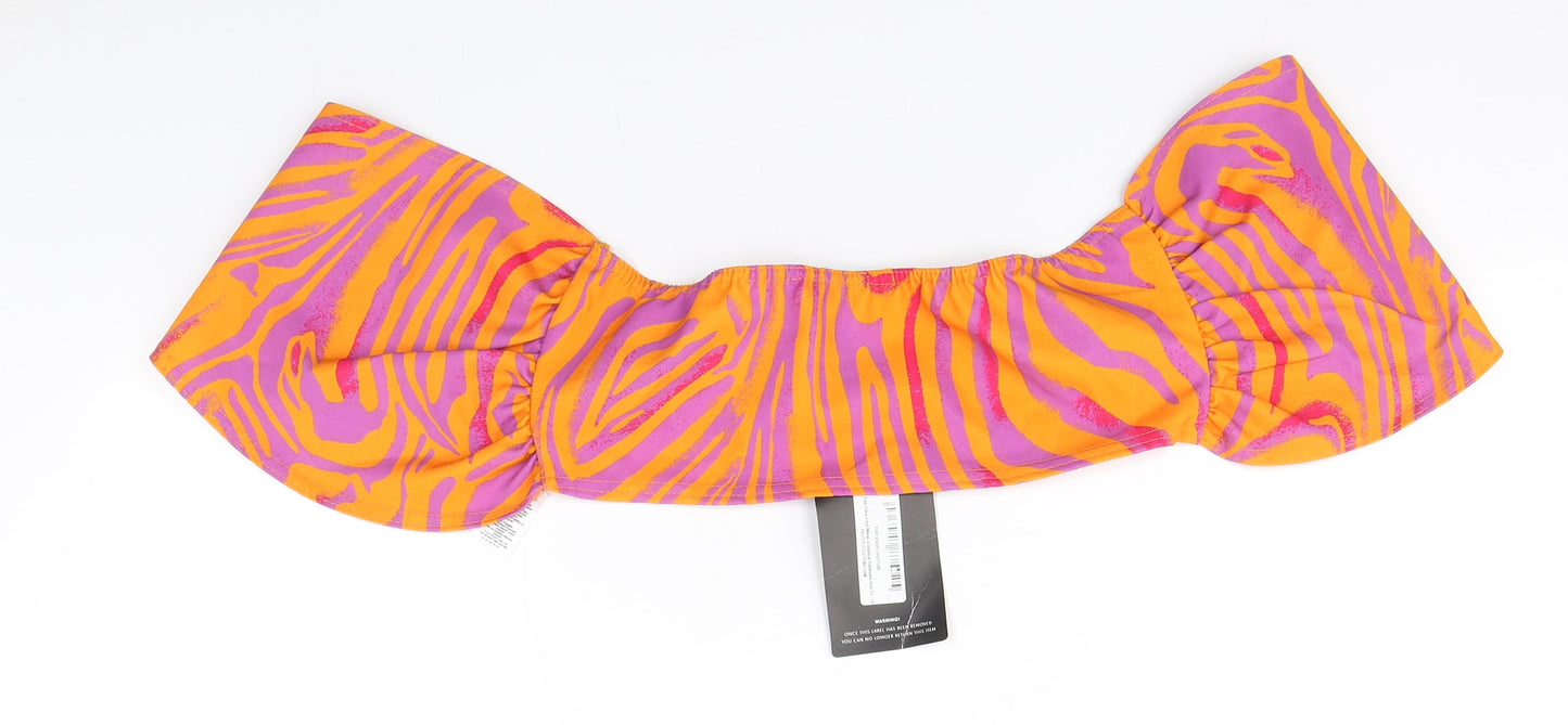 PRETTYLITTLETHING Womens Orange Animal Print Polyester Basic Tank Size 10 Off the Shoulder