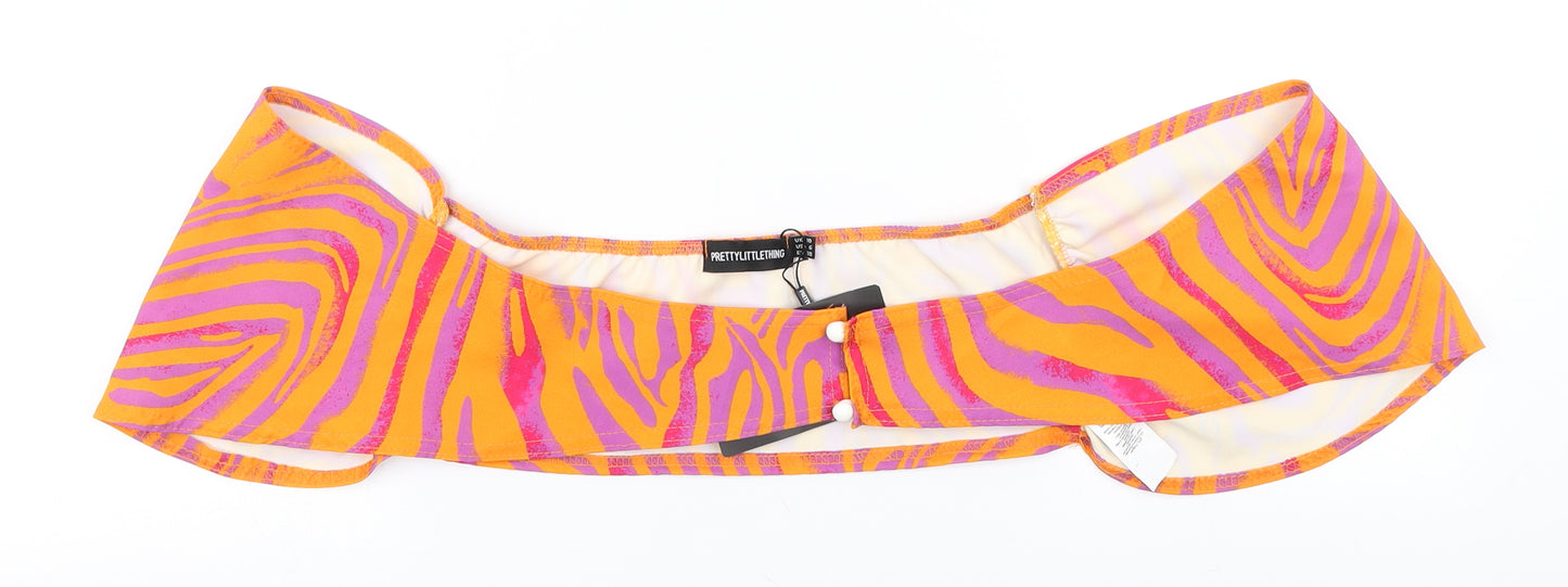 PRETTYLITTLETHING Womens Orange Animal Print Polyester Basic Tank Size 10 Off the Shoulder