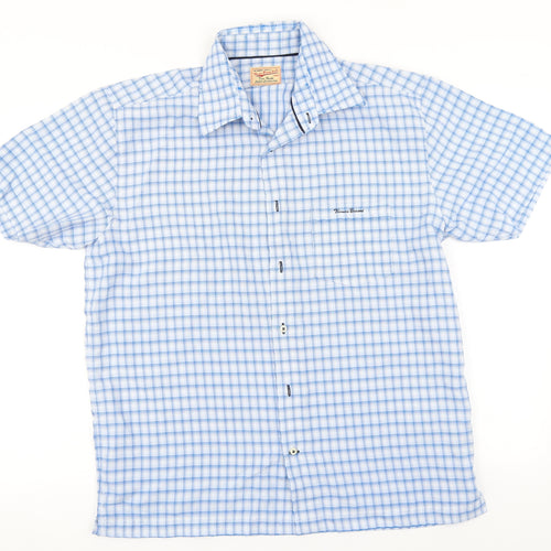 Thomas Brown Mens Blue Plaid Modal  Button-Up Size L Collared
