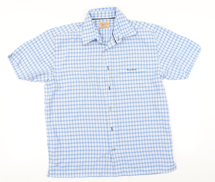 Thomas Brown Mens Blue Plaid Modal Button-Up Size L Collared