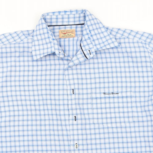 Thomas Brown Mens Blue Plaid Modal  Button-Up Size L Collared