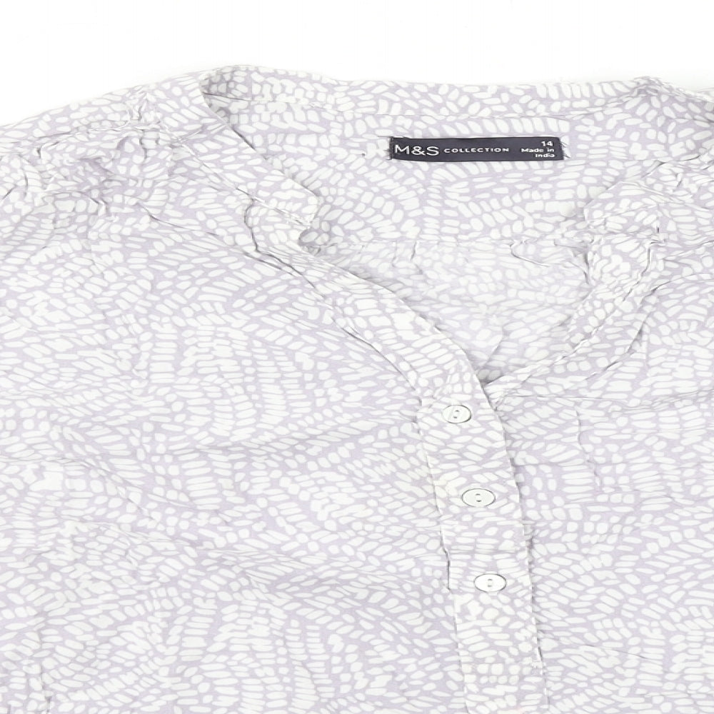 Marks and Spencer Womens Pink Animal Print Viscose Basic T-Shirt Size 14 V-Neck