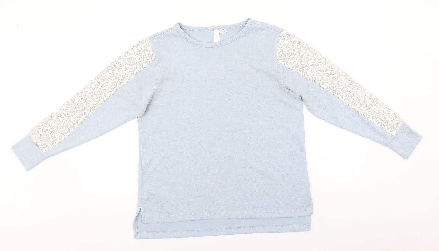 Flora Nikrooz Womens Blue Round Neck  Cotton Pullover Jumper Size S