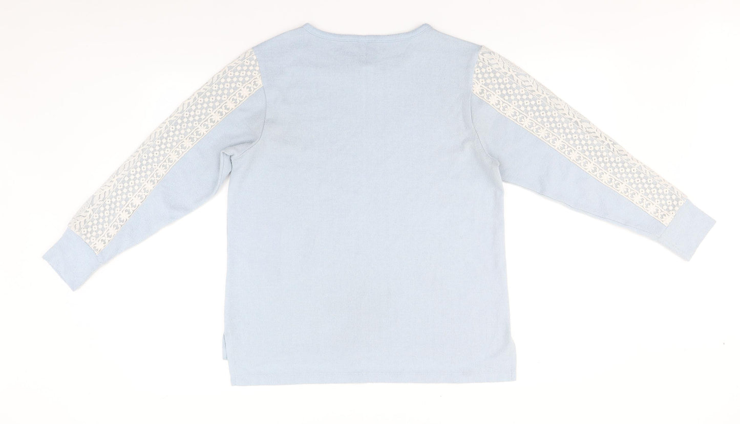 Flora Nikrooz Womens Blue Round Neck  Cotton Pullover Jumper Size S