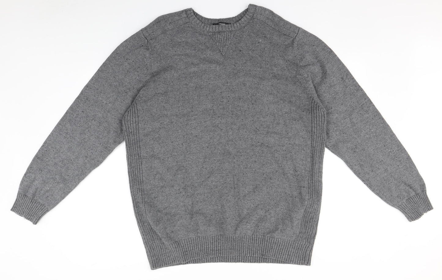 George Mens Grey Round Neck  Cotton Pullover Jumper Size 2XL