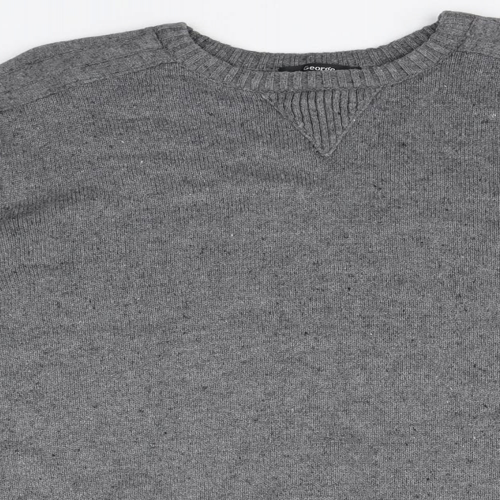 George Mens Grey Round Neck  Cotton Pullover Jumper Size 2XL