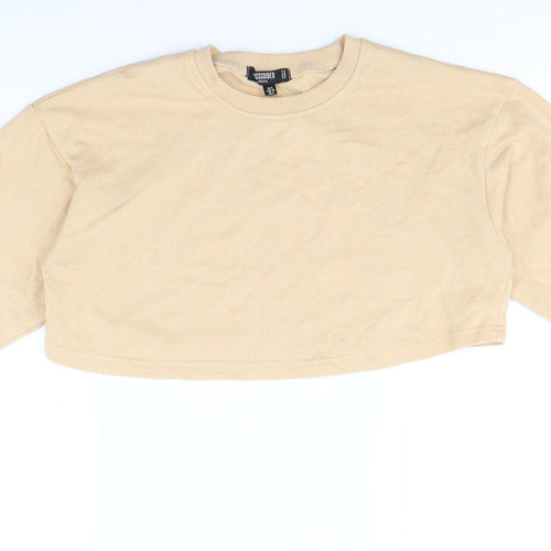 Missguided Womens Beige Round Neck  Cotton Pullover Jumper Size 8