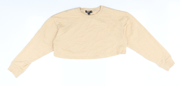 Missguided Womens Beige Round Neck  Cotton Pullover Jumper Size 8