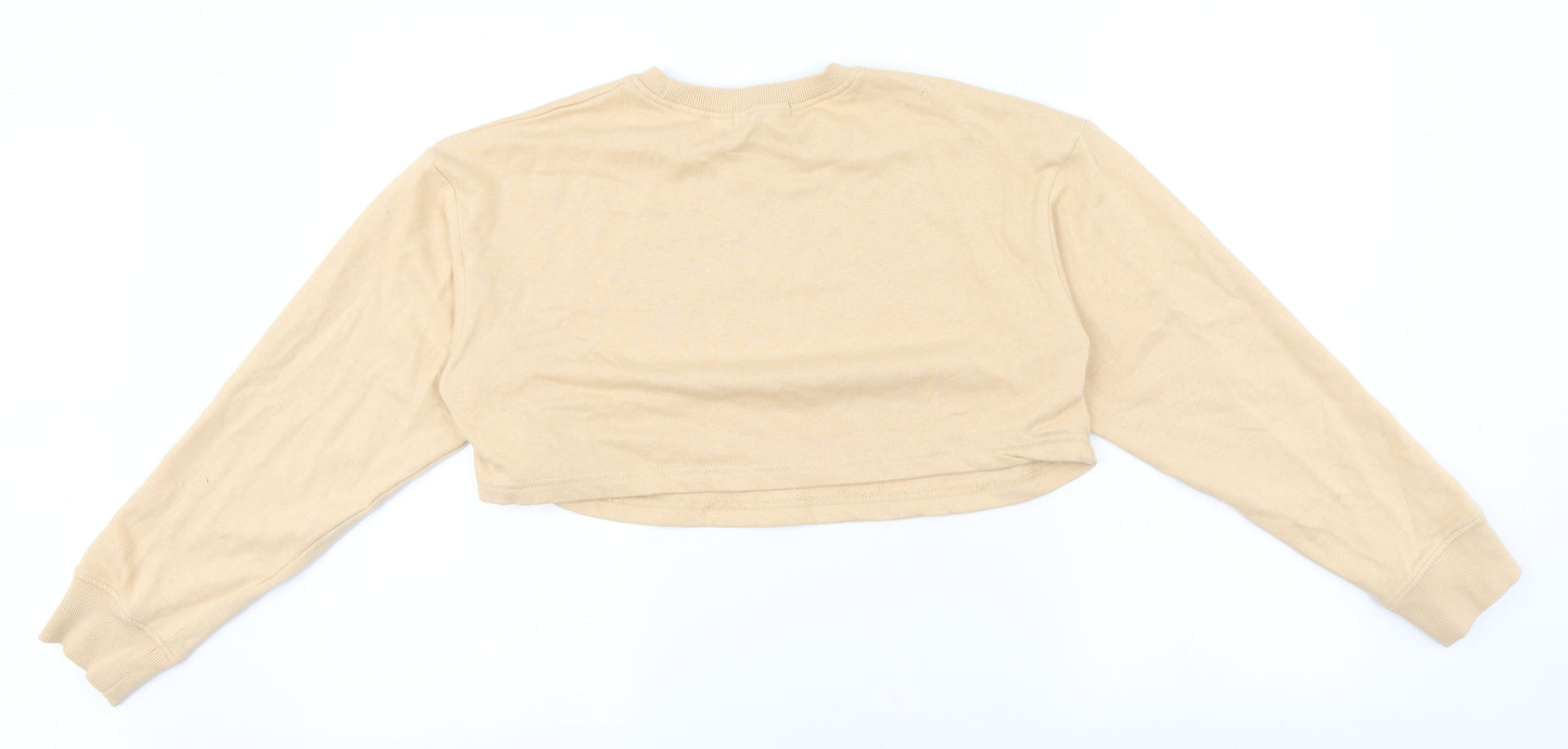 Missguided Womens Beige Round Neck  Cotton Pullover Jumper Size 8