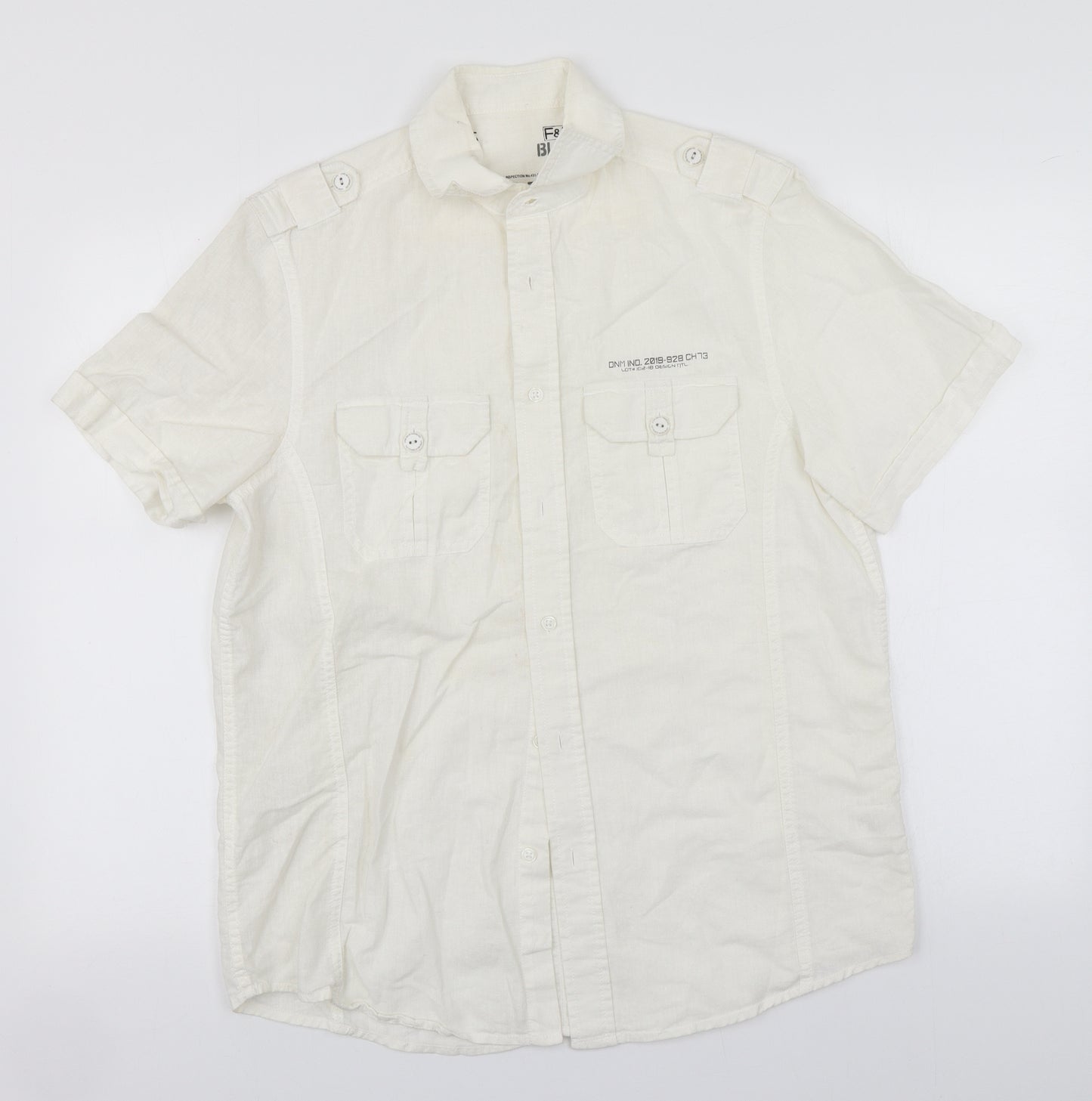 F&F Mens White  Linen  Button-Up Size S Crew Neck