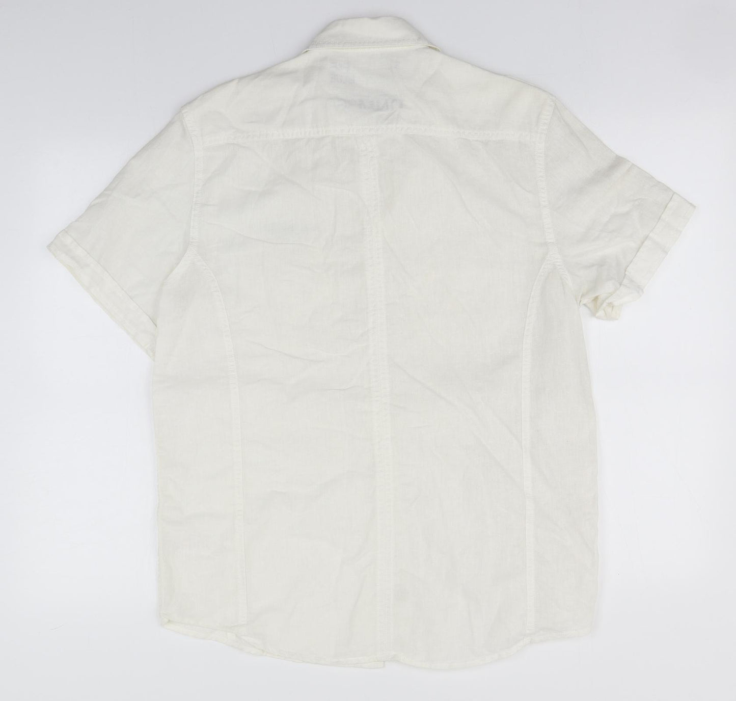 F&F Mens White  Linen  Button-Up Size S Crew Neck