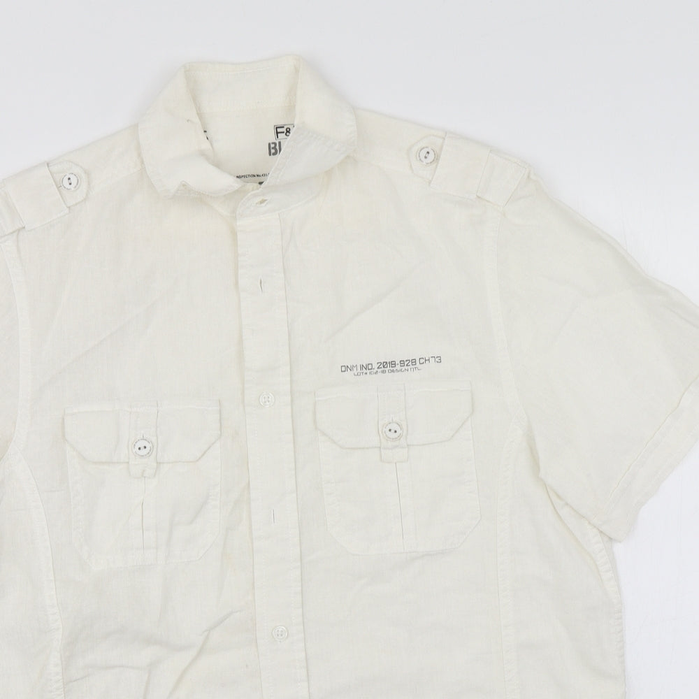 F&F Mens White  Linen  Button-Up Size S Crew Neck