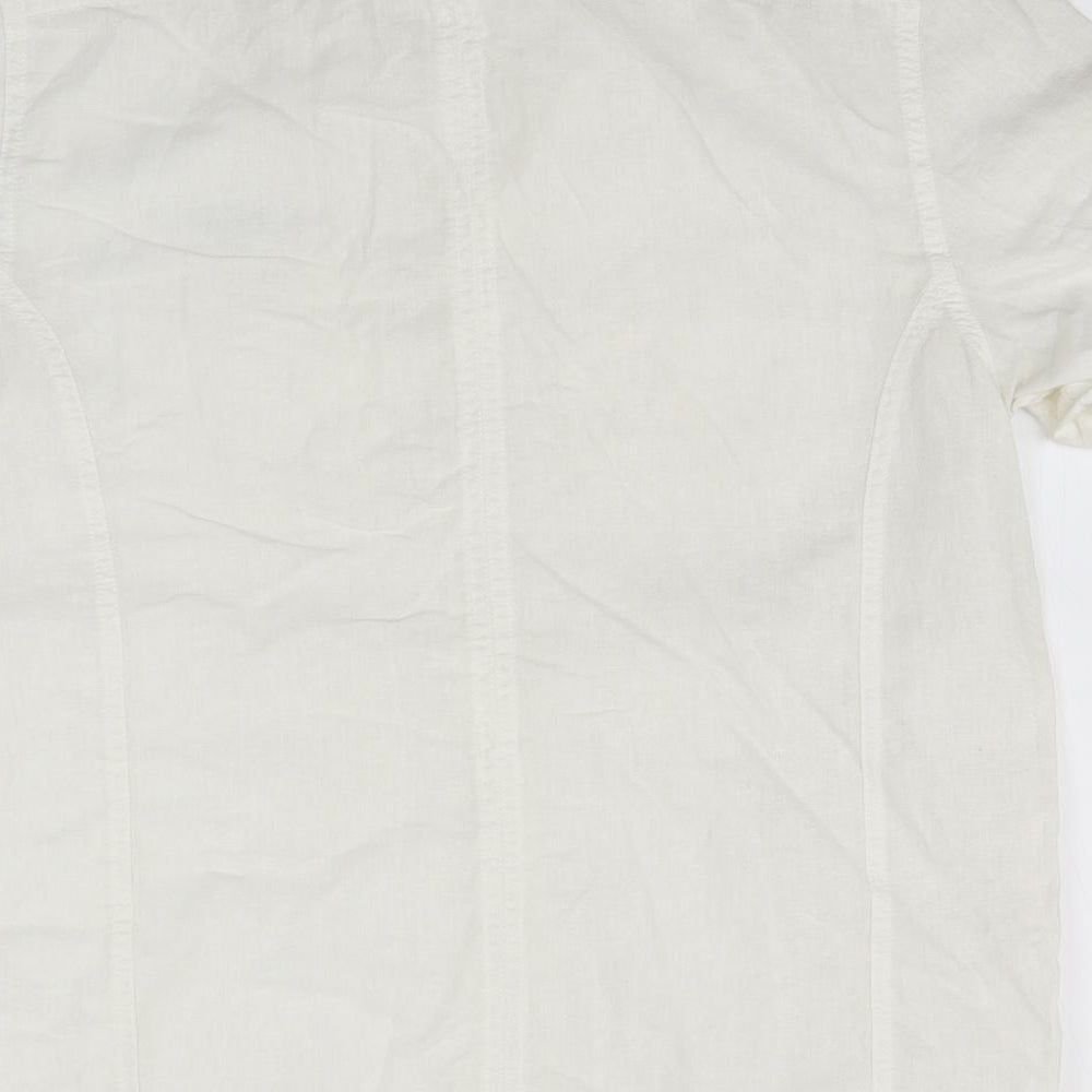 F&F Mens White  Linen  Button-Up Size S Crew Neck