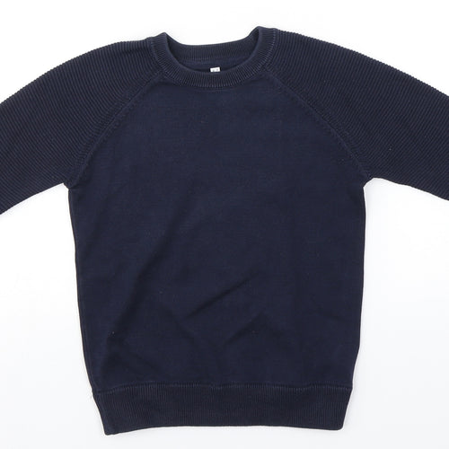 Marks and Spencer Boys Blue Round Neck  Cotton Pullover Jumper Size 6-7 Years